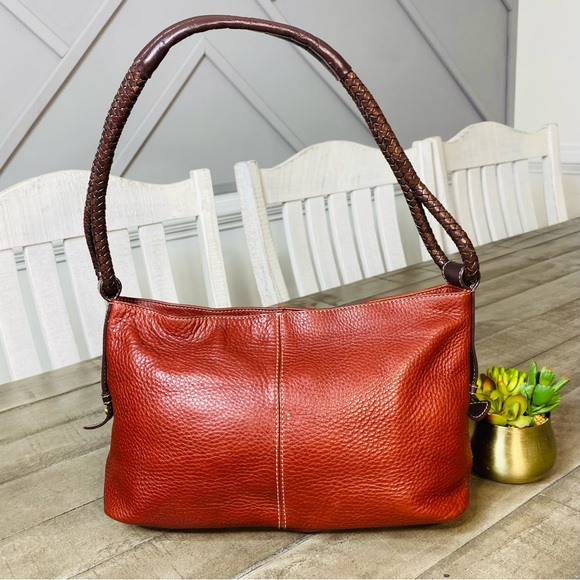 Vintage Fossil Shoulder Bag Red Pebbled Leather Y2K - Picture 2 of 8